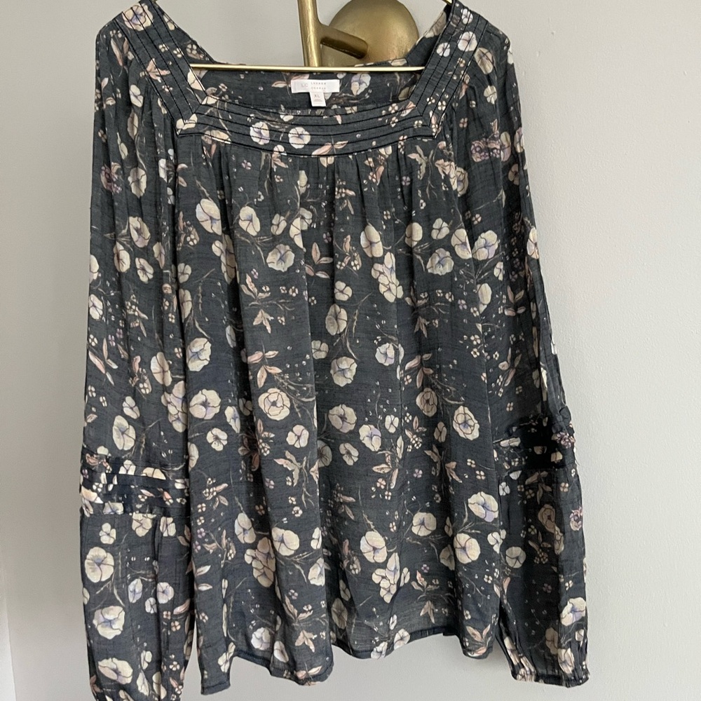LC Lauren Conrad Dark Floral modest church Cottagecore boho Blouse XL